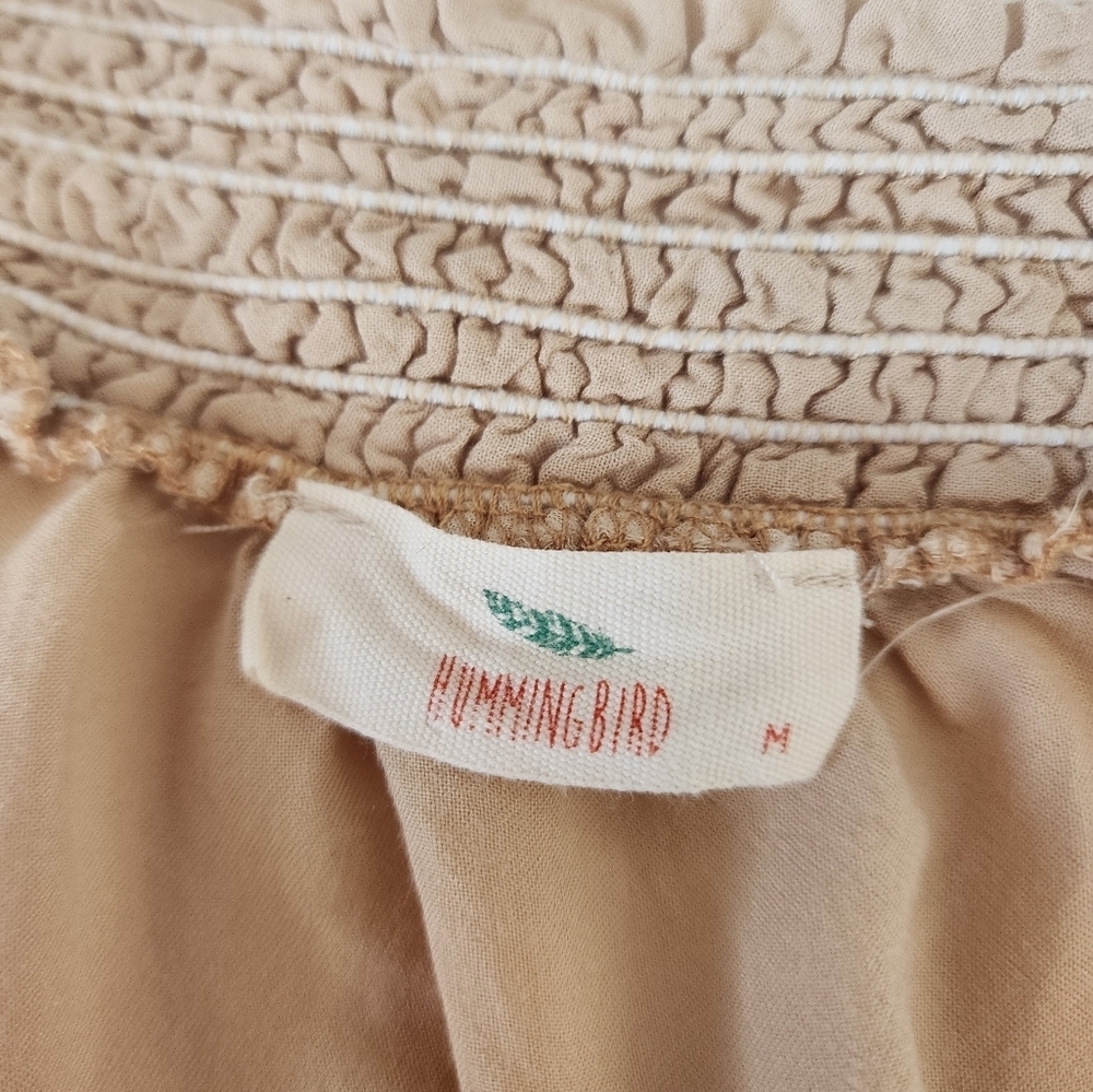 Hummingbird Anthropologie Off The Shoulder Embroidered Tan Women's Top Size M - Picture 3 of 6